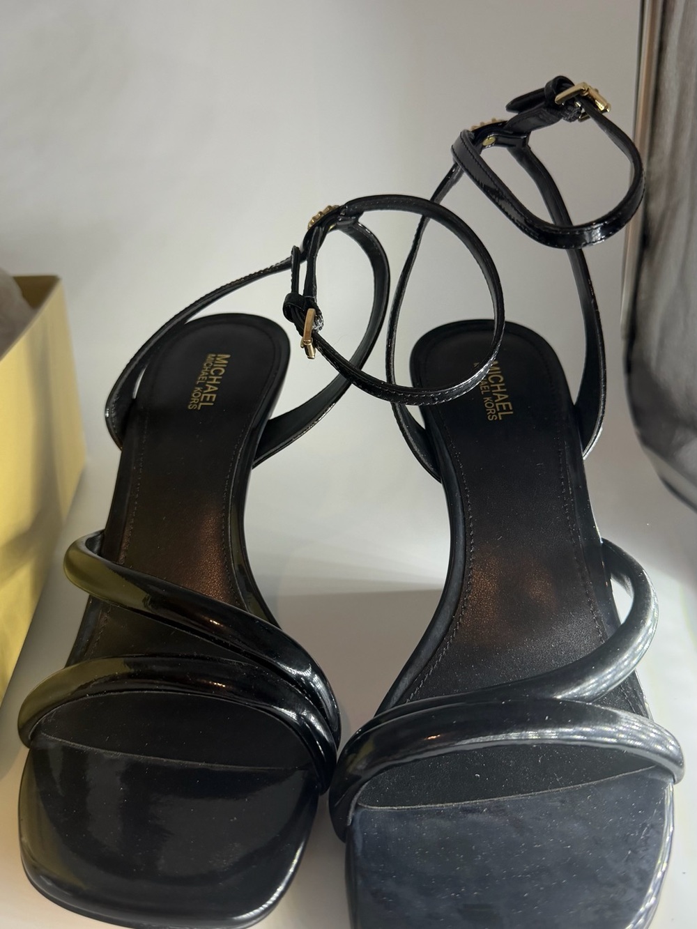 MICHAEL Michael Kors Black Patent Strappy Ankle-Heel Sandals